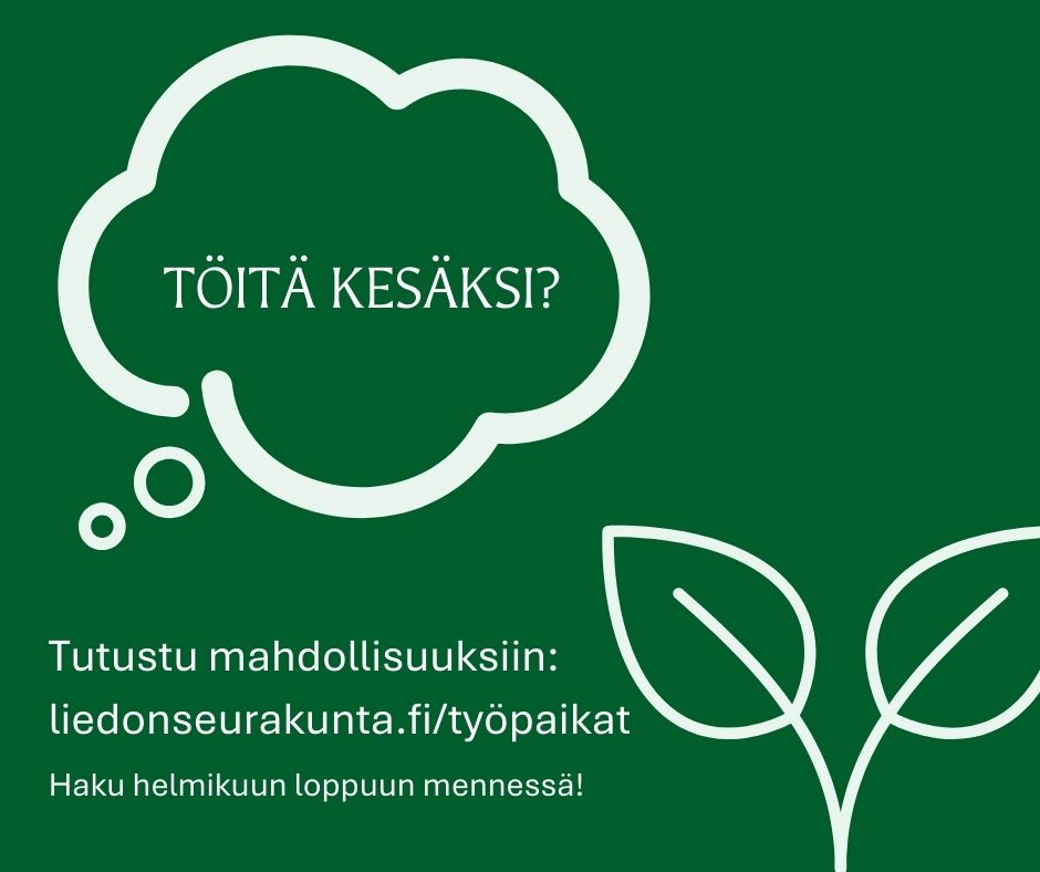 Vihreällä pohjalla ajatuskuplassa teksti töitä kesäksi? Alhaalla verson kuva ja teksti: Tutustu mahdollisuu...