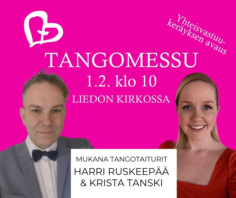 Solistit ja tekstinä tangomessun aika- ja paikkatieto sekä Yhteisvastuu-keräyksen avaus.