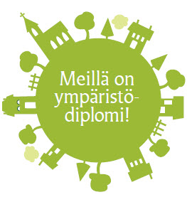 Ympäristödiplomin logossa vihreällä taustalla teksti meillä on ympäristödiplomi!