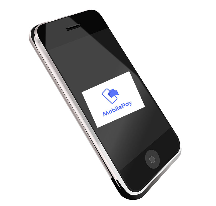 Kännykka jonka näytöllä MobilePayn logo.