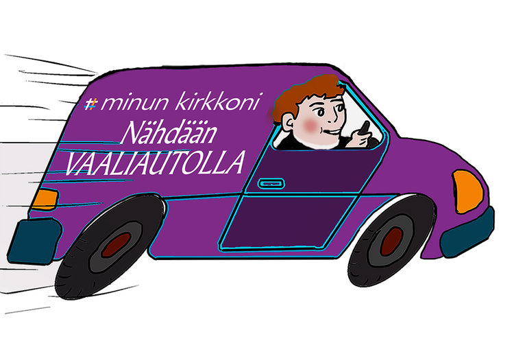 Piirroskuvituskuva vaaliautosta